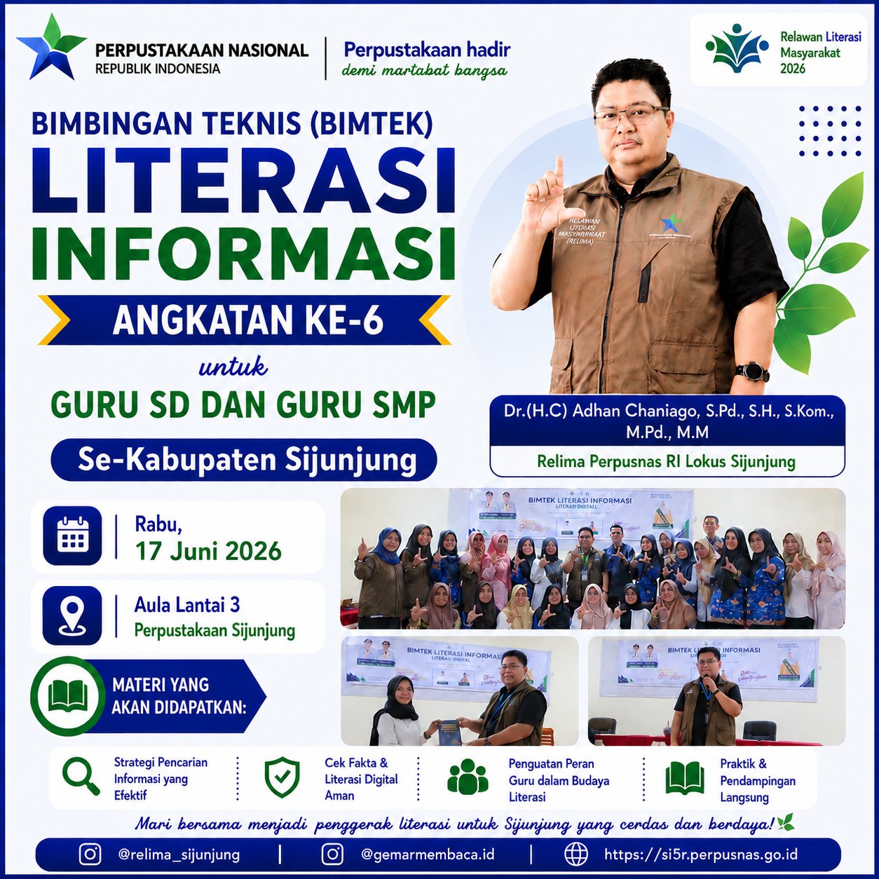 Flyer Bimbingan Teknik (Bimtek) Literasi Informasi di Era Digital untuk Guru SD/SMP Se-Kabupaten Sijunjung