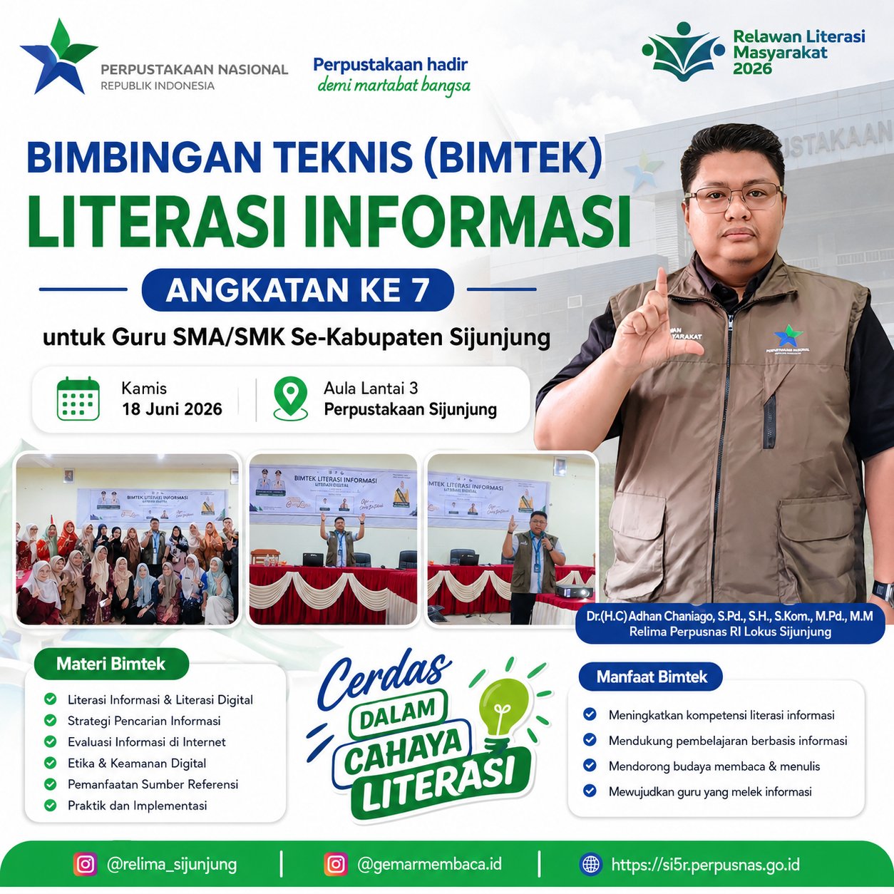 Flyer Bimbingan Teknis (Bimtek) Literasi Informasi di Era Digital untuk Guru SMA/SMK Se-Kabupaten Sijunjung